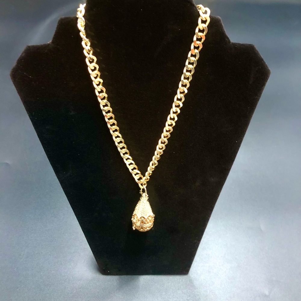 Gold Teardrop Pendant Necklace with Curb Chain
